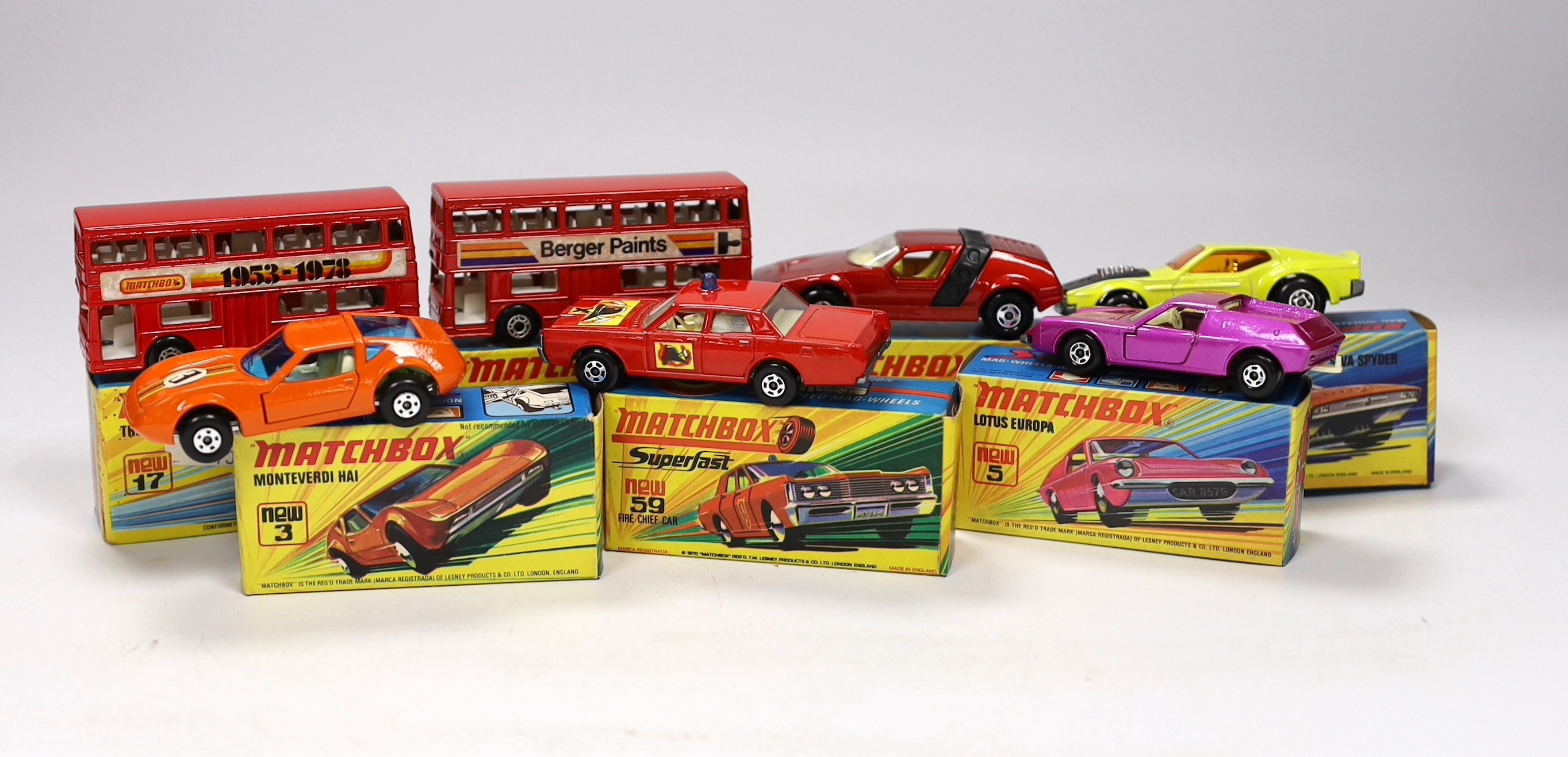 Eleven boxed Matchbox Superfast 1-75 New series diecast vehicles